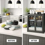 3 TIER CARBON STEEL DISH STORAGE ORGANIZER, MULTIFUNCTION KITCHEN RACK, WITH 2 PULL OUT DOORS AND 2 ACESSIBLE WATER DRAIN TRAY - Image 5