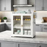 3 TIER CARBON STEEL DISH STORAGE ORGANIZER, MULTIFUNCTION KITCHEN STORAGE, WITH 2 PULL OUT DOORS AND 2 ACESSIBLE WATER DRAIN TRAY - Image 6