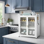 3 TIER CARBON STEEL DISH STORAGE ORGANIZER, MULTIFUNCTION KITCHEN STORAGE, WITH 2 PULL OUT DOORS AND 2 ACESSIBLE WATER DRAIN TRAY - Image 5