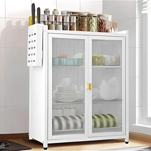 3 tier carbon steel kitchen rack with 2 drain trays in Sri Lanka, multifunction kitchen rack in Sri Lanka, dish storage organizer with doors, kitchen rack with pull out doors in Colombo, carbon steel kitchen shelf Sri Lanka, modern kitchen organizer with water trays, durable kitchen rack in Sri Lanka, dish rack with drainage trays, kitchen storage rack with magnet doors, kitchen cabinet alternative in Sri Lanka. Carbon Steel Dish Storage Organizer in Sri Lanka – 3 Tier Kitchen Rack with Pull Out Doors and Drain Trays