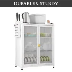 3 tier carbon steel kitchen rack with 2 drain trays in Sri Lanka, multifunction kitchen rack in Sri Lanka, dish storage organizer with doors, kitchen rack with pull out doors in Colombo, carbon steel kitchen shelf Sri Lanka, modern kitchen organizer with water trays, durable kitchen rack in Sri Lanka, dish rack with drainage trays, kitchen storage rack with magnet doors, kitchen cabinet alternative in Sri Lanka, Carbon Steel Dish Storage Organizer in Sri Lanka – 3 Tier Kitchen Rack with Pull Out Doors and Drain Trays