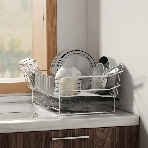 304 STAINLESS STEEL DISH RACK, HEAVY DUTY DISH RACK WITH GLASS HOLDER AND UTENSIL HOLDER, INCLUDE WITH BOTTOM WATER DRAIN TRAY