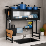 65 CM SINK TOP DISH RACK WITH DUST PROOF CABINET DOOR, MULTIFUNCTIONAL DISH DRAINER FOR KITCHEN