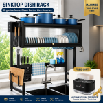 85CM/95CM/105CM SINK TOP DISH RACK WITH DUST PROOF CABINET DOOR, MULTIFUNCTIONAL DISH DRAINER FOR KITCHEN