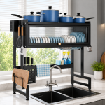85CM/95CM/105CM SINK TOP DISH RACK WITH DUST PROOF CABINET DOOR, MULTIFUNCTIONAL DISH DRAINER FOR KITCHEN