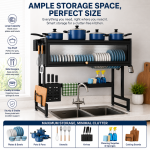 85CM/95CM/105CM SINK TOP DISH RACK WITH DUST PROOF CABINET DOOR, MULTIFUNCTIONAL DISH DRAINER FOR KITCHEN - Image 2
