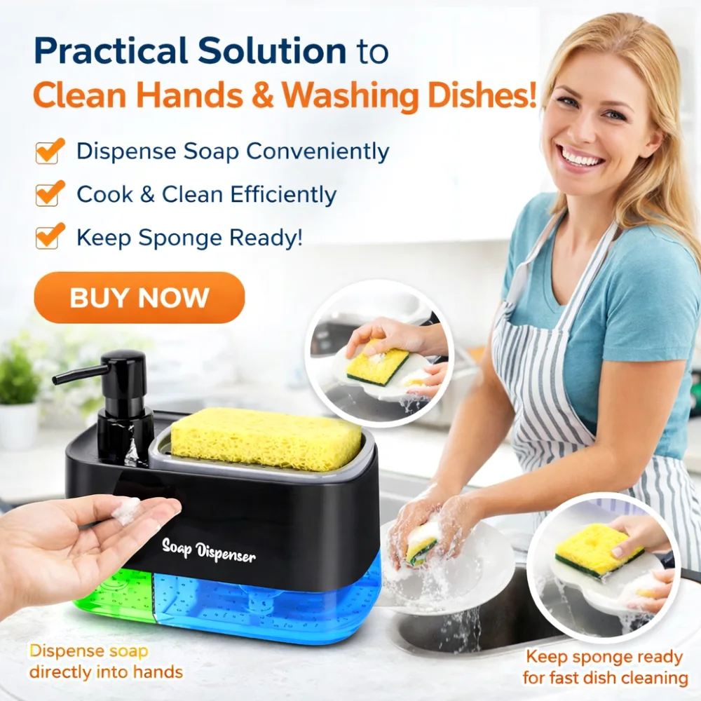 KITCHEN SPONGE HOLDER AND SOAP DISPENSER, 2 IN 1 MULTIFUNCTIONAL SPONGE HOLDER, AND LIQUID DISPENSER -1PIECE 1 KITCHEN SPONGE HOLDER AND SOAP DISPENSER, 2 IN 1 MULTIFUNCTIONAL SPONGE HOLDER, AND LIQUID DISPENSER -1PIECE - Image 1