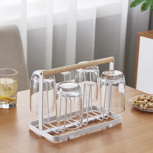 PREMIUM DESIGN GLASS HOLDER, WITH WOODEN HANDLE AND METAL STRUCTURE