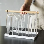 PREMIUM DESIGN GLASS HOLDER, WITH WOODEN HANDLE AND METAL STRUCTURE