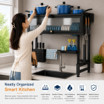 65 CM SINK TOP DISH RACK WITH DUST PROOF CABINET DOOR, MULTIFUNCTIONAL DISH DRAINER FOR KITCHEN - Image 4