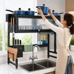85CM/95CM/105CM SINK TOP DISH RACK WITH DUST PROOF CABINET DOOR, MULTIFUNCTIONAL DISH DRAINER FOR KITCHEN - Image 3