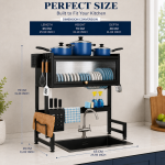65 CM SINK TOP DISH RACK WITH DUST PROOF CABINET DOOR, MULTIFUNCTIONAL DISH DRAINER FOR KITCHEN - Image 2