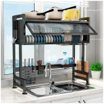 85 CM SINK TOP DISH RACK WITH DUST PROOF CABINET DOOR, MULTIFUNCTIONAL DISH DRAINER FOR KITCHEN