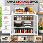 3 TIER CARBON STEEL DISH STORAGE ORGANIZER, MULTIFUNCTION KITCHEN STORAGE, WITH 2 PULL OUT DOORS AND 2 ACESSIBLE WATER DRAIN TRAY - Image 5