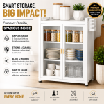 3 TIER CARBON STEEL DISH STORAGE ORGANIZER, MULTIFUNCTION KITCHEN STORAGE, WITH 2 PULL OUT DOORS AND 2 ACESSIBLE WATER DRAIN TRAY - Image 3