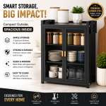 3 TIER CARBON STEEL DISH STORAGE ORGANIZER, MULTIFUNCTION KITCHEN RACK, WITH 2 PULL OUT DOORS AND 2 ACESSIBLE WATER DRAIN TRAY - Image 3