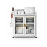 2 TIER CARBON STEEL DISH STORAGE ORGANIZER, MULTIFUNCTION KITCHEN RACK, WITH 2 PULL OUT DOORS AND 3 ACESSIBLE WATER DRAIN TRAY - Image 4