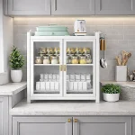 2 TIER CARBON STEEL DISH STORAGE ORGANIZER, MULTIFUNCTION KITCHEN RACK, WITH 2 PULL OUT DOORS AND 3 ACESSIBLE WATER DRAIN TRAY - Image 6