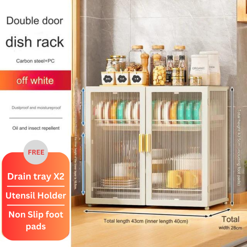 2 TIER CARBON STEEL DISH STORAGE ORGANIZER, MULTIFUNCTION KITCHEN RACK ...