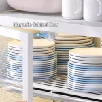 2 tier kitchen rack in Sri Lanka, carbon steel dish organizer in Sri Lanka, kitchen rack with pull out doors, multifunction kitchen storage rack, dish drying rack with 2 drain trays, black kitchen shelf in Sri Lanka, durable dish organizer in Colombo, compact kitchen organizer Sri Lanka, stainless steel kitchen rack, kitchen storage rack with doors and trays
