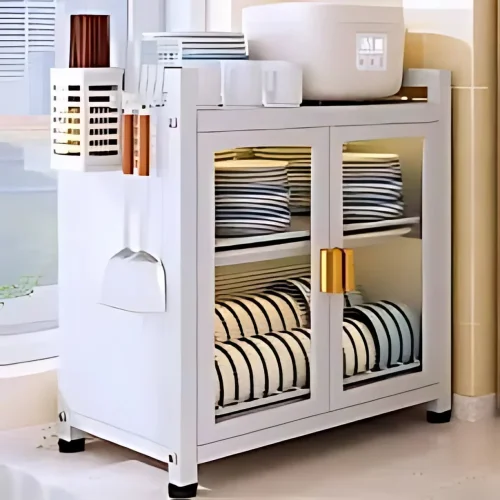 2 tier kitchen rack in Sri Lanka, carbon steel dish organizer in Sri Lanka, kitchen rack with pull out doors, multifunction kitchen storage rack, dish drying rack with 2 drain trays, black kitchen shelf in Sri Lanka, durable dish organizer in Colombo, compact kitchen organizer Sri Lanka, stainless steel kitchen rack, kitchen storage rack with doors and trays
