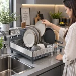 Large Stainless Steel Dish Rack Drainer with 360° Auto-Drain Spout - Image 3