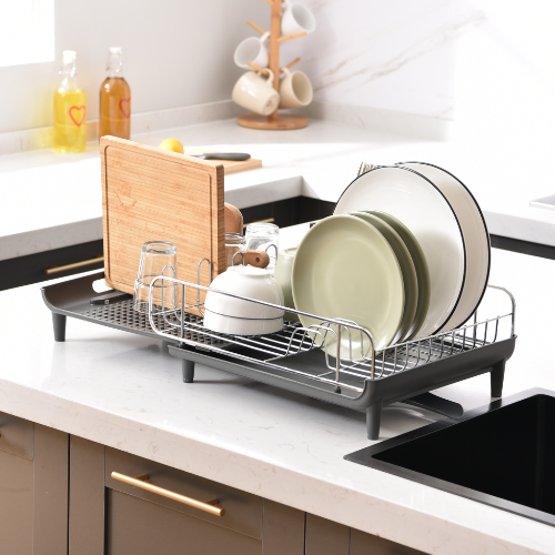 Expandable Dish Drying Rack Stainless Steel Single Storage Dish Rack Set With Utensil Holder 5679