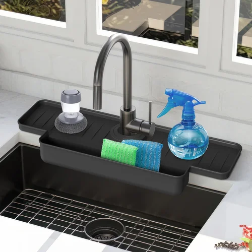 KITCHEN FAUCET SPLASH GUARD WATER TRAPPING MAT, FOLDABLE DRAIN SOFT SILICONE WASHBASIN, FOR SINKT TAP