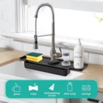 KITCHEN FAUCET SPLASH GUARD WATER TRAPPING MAT, FOLDABLE DRAIN SOFT SILICONE WASHBASIN, FOR SINKT TAP, BLACK COLOR