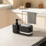 KITCHEN SPONGE SOAP DISPENSER WITH LIQUID REFILL HAND WASH, AND L STAND TOWEL HOLDER