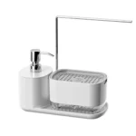 KITCHEN SPONGE SOAP DISPENSER WITH LIQUID REFILL HAND WASH, AND L STAND TOWEL HOLDER