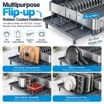 Large Stainless Steel Dish Rack Drainer with 360° Auto-Drain Spout - Image 6