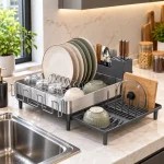 Large Stainless Steel Dish Rack Drainer with 360° Auto-Drain Spout - Image 5