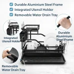 ALUMINUM DISH DRYING RACK, DISH RACK WITH, UTENSILS, MUG HOLDER, AND WATER DRAIN TRAY - Image 8