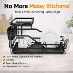 ALUMINUM DISH DRYING RACK, DISH RACK WITH, UTENSILS, MUG HOLDER, AND WATER DRAIN TRAY - Image 4