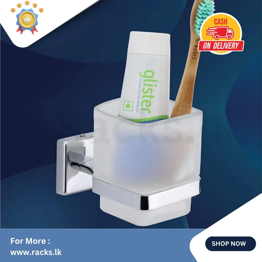 WALL MOUNT TOOTHBRUSH HOLDER, FROSTED GLASS TUMBLER, POLISHED CHROME HOLDER
