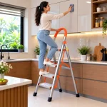 HOUSEHOLD ALUMINUM 4 STEP LADDER, ORANGE COLOR FOLDABLE DESIGN MULTIFUNCTION LADDER - Image 2