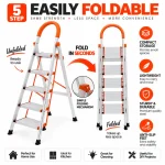 HOUSEHOLD ALUMINUM 5 STEP LADDER, ORANGE COLOR FOLDABLE DESIGN MULTIFUNCTION LADDER - Image 6