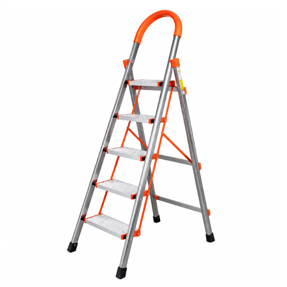5 Step Aluminum Ladder HOUSEHOLD ALUMINUM 5 STEP LADDER, ORANGE COLOR FOLDABLE DESIGN MULTIFUNCTION LADDER - Image 1