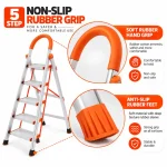 HOUSEHOLD ALUMINUM 5 STEP LADDER, ORANGE COLOR FOLDABLE DESIGN MULTIFUNCTION LADDER - Image 4