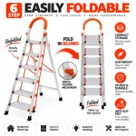 HOUSEHOLD ALUMINUM 6 STEP LADDER, ORANGE COLOR FOLDABLE DESIGN MULTIFUNCTION LADDER - Image 4