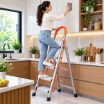 HOUSEHOLD ALUMINUM 5 STEP LADDER, ORANGE COLOR FOLDABLE DESIGN MULTIFUNCTION LADDER - Image 3