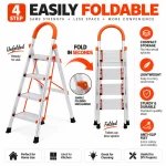 HOUSEHOLD ALUMINUM 4 STEP LADDER, ORANGE COLOR FOLDABLE DESIGN MULTIFUNCTION LADDER - Image 3