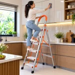 HOUSEHOLD ALUMINUM 6 STEP LADDER, ORANGE COLOR FOLDABLE DESIGN MULTIFUNCTION LADDER - Image 2