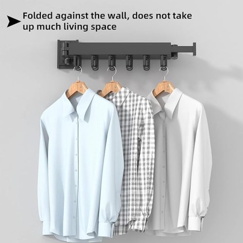 WALL MOUNT SINGLE FOLDING CLOTH DRYING RACK, WITH 12 HANGING HOOKS, HIGHLY DURABLE ALUMINIUM CLOTH RACK