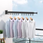 WALL MOUNT SINGLE FOLDING CLOTH DRYING RACK, WITH 12 HANGING HOOKS, HIGHLY DURABLE ALUMINIUM CLOTH RACK