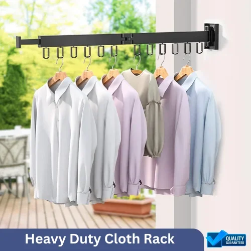 WALL MOUNT SINGLE FOLDING CLOTH DRYING RACK, WITH 12 HANGING HOOKS, HIGHLY DURABLE ALUMINIUM CLOTH RACK