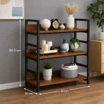 3 TIER DISPLAY RACK FOR KITCHEN AND OFFICE - STEEL STANDING BOOKSHELF WITH WOODEN SHELF - Image 2