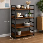 4 TIER STEEL DISPLAY RACK - WOODEN SHELF STANDING RACK - BOOKSHELF - Image 2