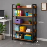 5 TIER STEEL STORAGE RACK - WOODEN BOOKSHELF -  STEEL RACK FOR KITCHEN AND OFFICE - Image 2